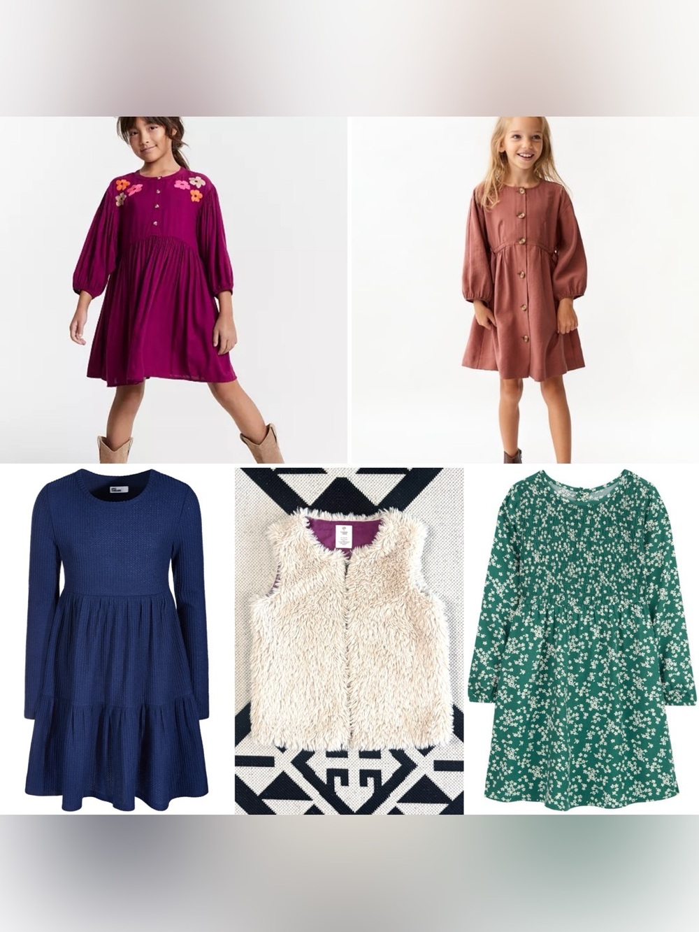 Girls Bundle of Dresses & Faux Fur Vest Size 10-12